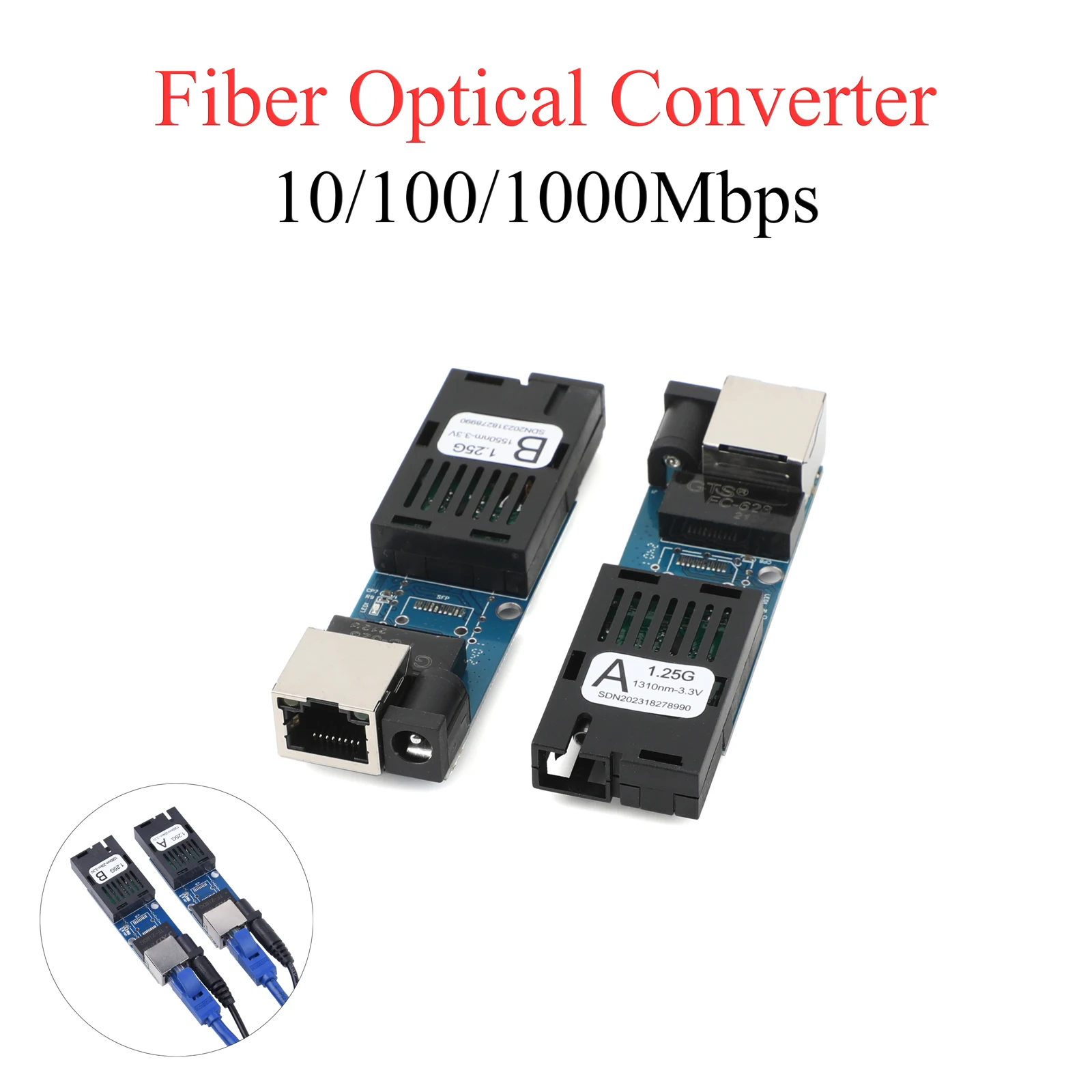 1Pair Mini Gigabit Fiber Media Converter 10/100/1000Mbps SC Port 3Km