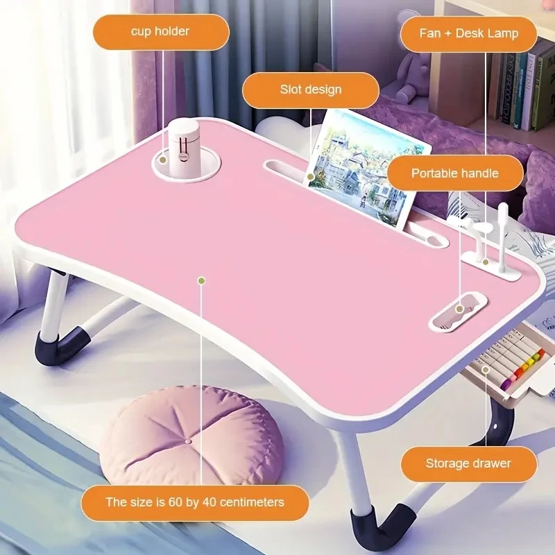 NEW 40x60cm portable folding table laptop table for office and home use with USB light, small fan, cup holder, tablet slot - Image 4