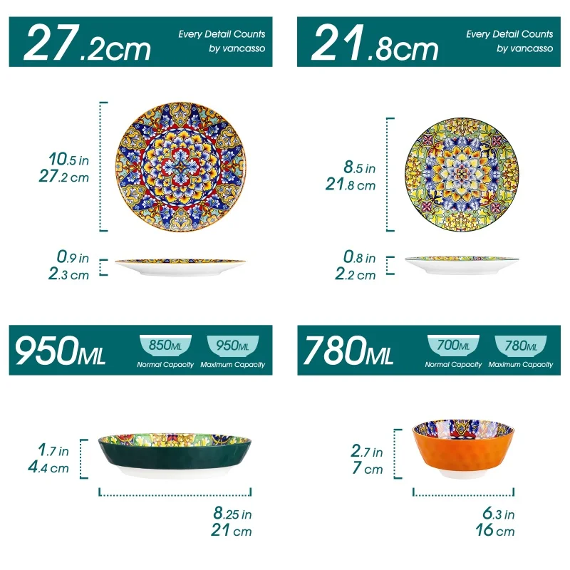 Malacasa Bohemia Retro Ceramic Dinnerware Set - Non-Toxic, Vibrant Colors, 12/16/24 Pieces - Image 6