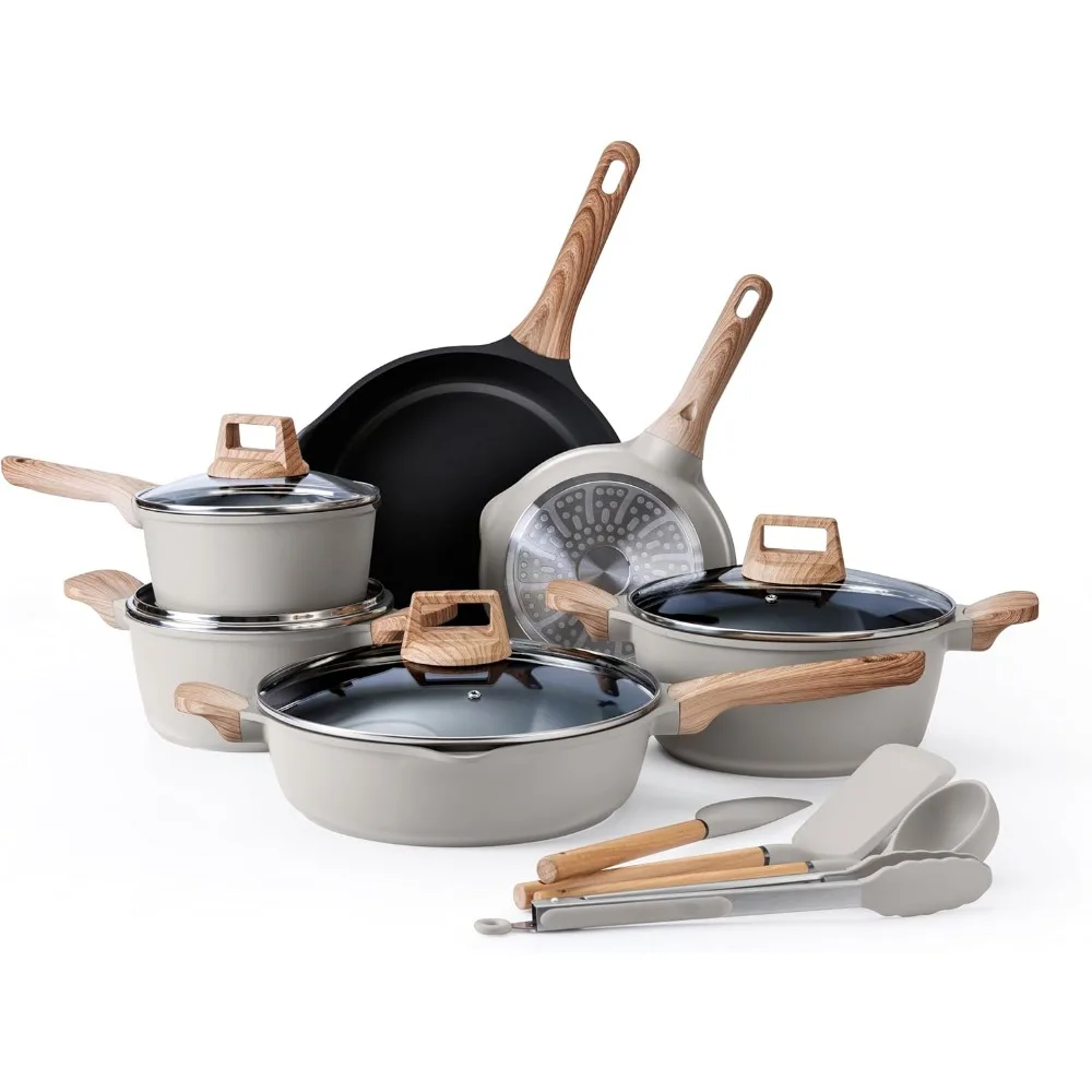 Nonstick Cast Aluminum Cookware Set with Utensils – 17-Piece Set, Dishwasher Safe, Heat Resistant