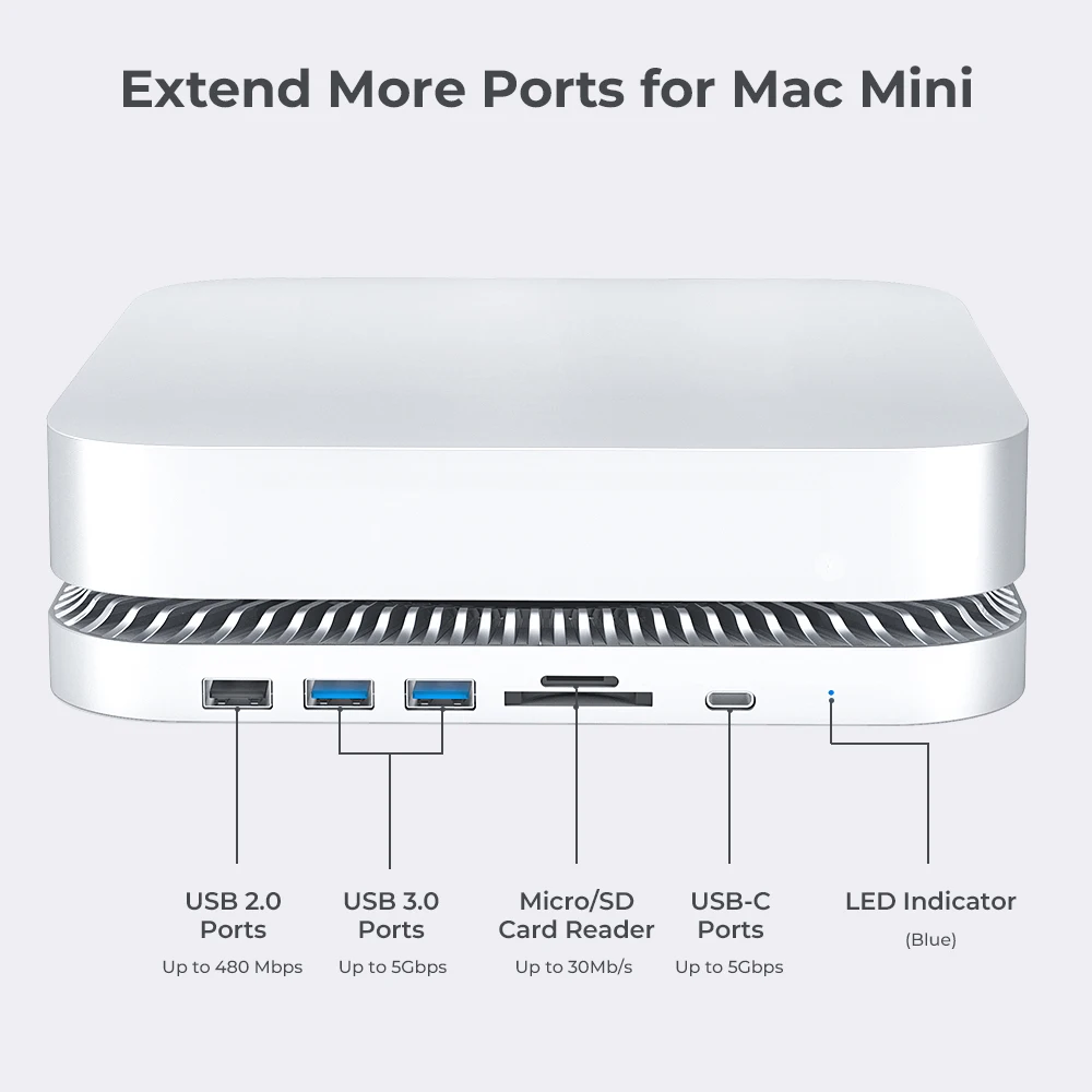 USB‑C Docking Station for Mac Mini – 7‑in‑1 Hub + SATA SSD/HDD Enclosure, SD/TF Card Reader - Image 3