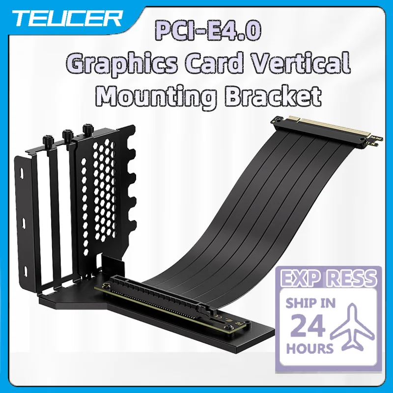 TEUCER Vertical GPU Mount Kit + PCI‑E 4.0 Riser Cable – 90° Graphics Card Bracket