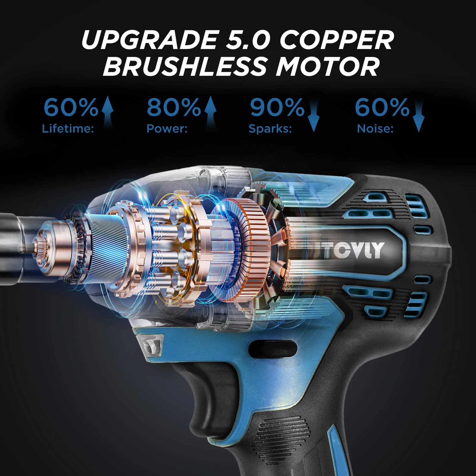 21V Cordless Brushless Impact Driver Kit – 1/2” Wrench, 2×4.0Ah Batteries, 7 Drills & 5 Sockets Set - Image 3