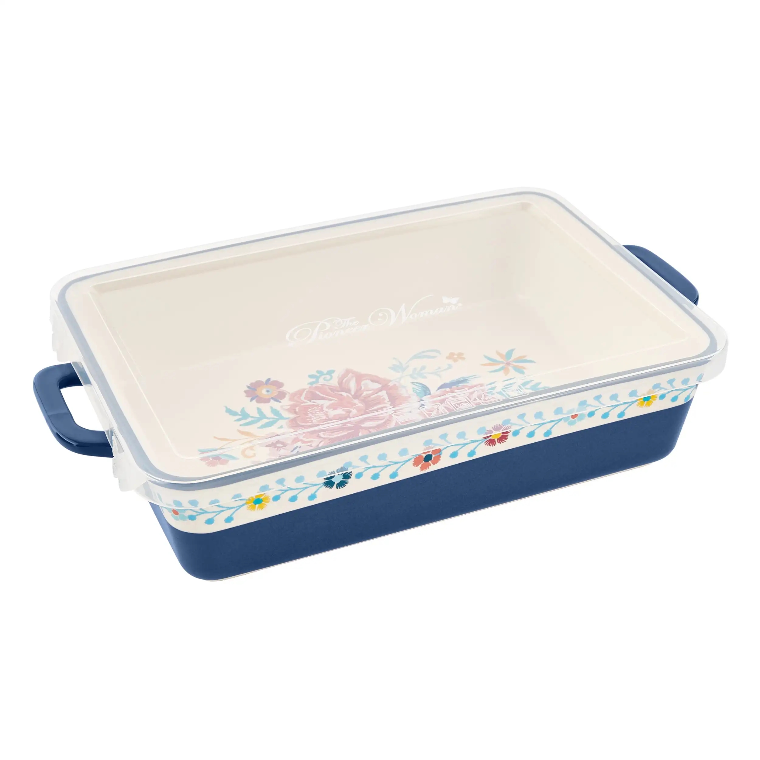 Keepsake Floral 7"x10" Ceramic Baking Dish with Lid – Oven Safe Casserole Pan