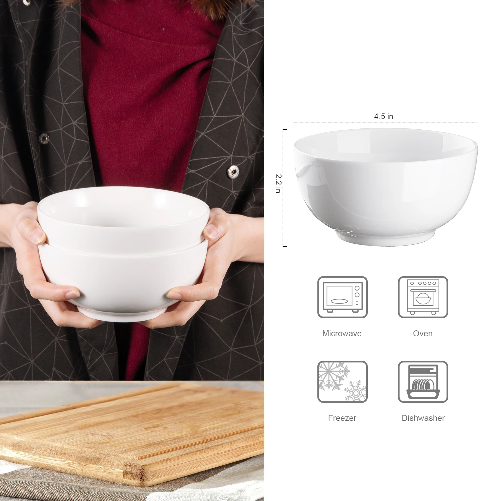 10oz Porcelain Bowl Set 8-Pack – Premium White Ceramic for Soup, Salad & More - Image 2