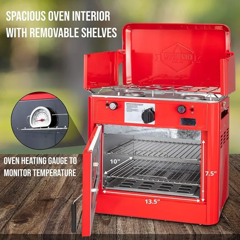 2-Burner Stove & Auto Outdoor Gas Camping Oven w/Carry Bag | CSA Approved Portable Propane-Powered - Image 2