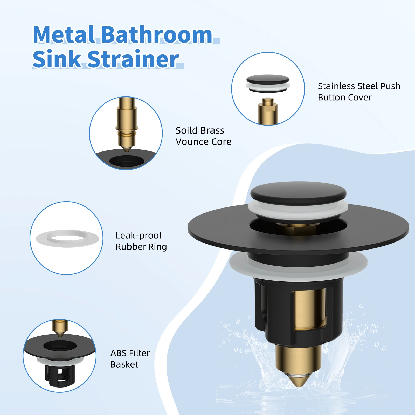 Universal Bathroom Sink Stopper for 1.1"–2.3" Drain Holes, Pop-Up Anti-Clogging Strainer - Image 3