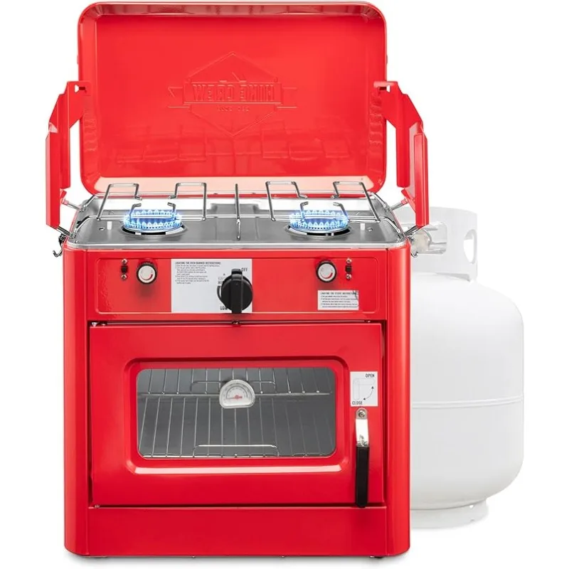 2-Burner Stove & Auto Outdoor Gas Camping Oven w/Carry Bag | CSA Approved Portable Propane-Powered