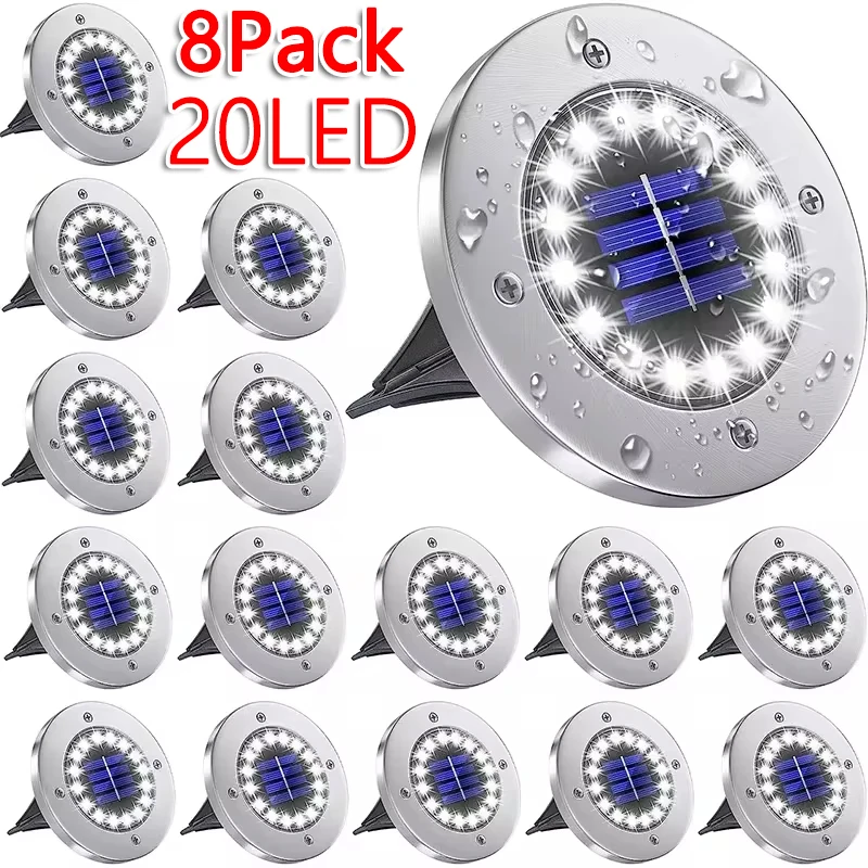 1/4/8 Pack Solar Disk Lights – 8/20 LED Buried Spotlights for Garden & Yard
