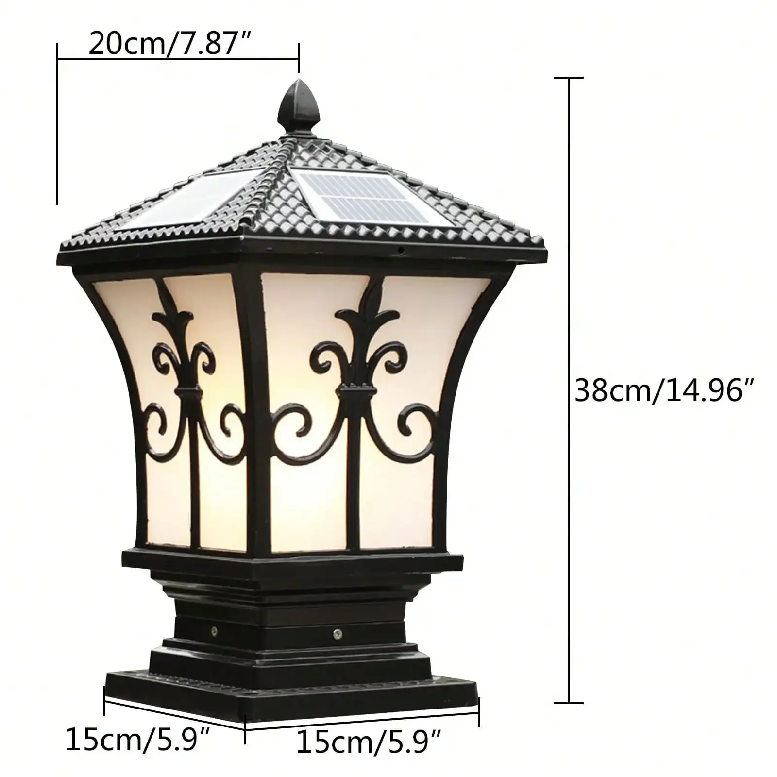 LED Solar Post Light Outdoor - Dusk to Dawn Vintage Style Solar Pillar Lamp - Image 4