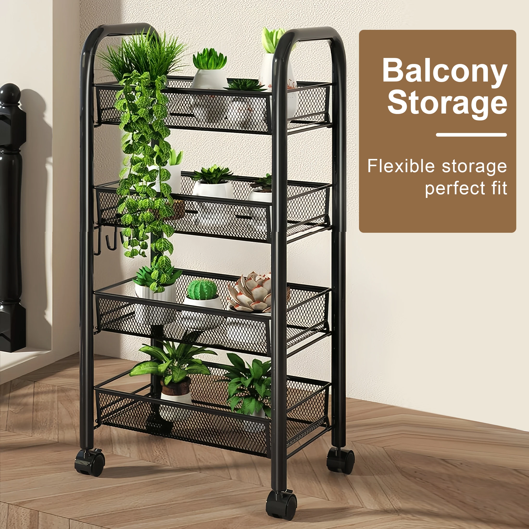 Stackable Metal Kitchen Storage Cart with Wheels – 5-Tier Fruit & Vegetable Organizer - Image 5