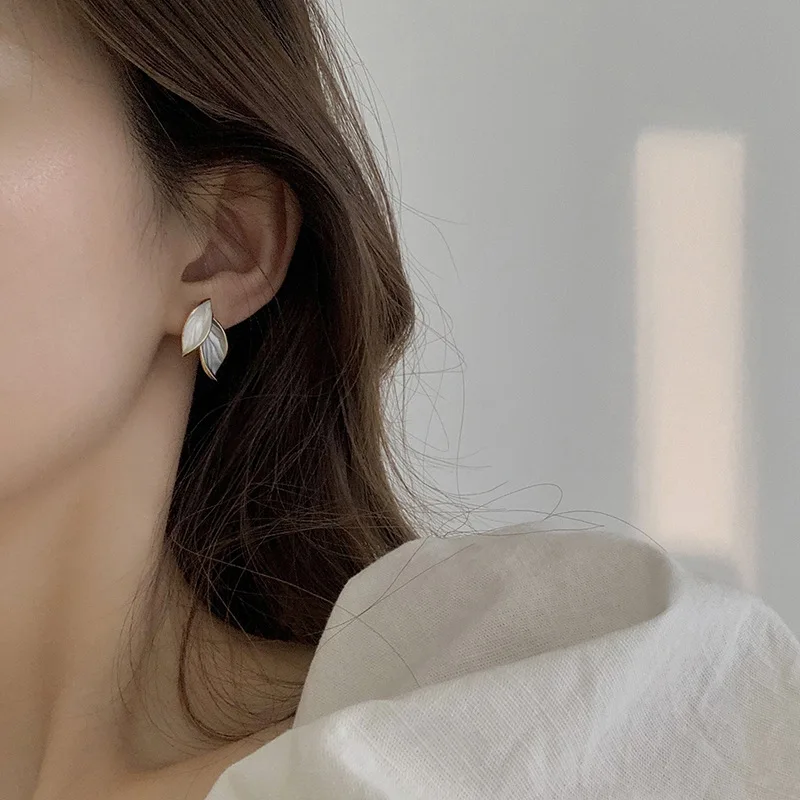 Sweet Blue & White Leaf Stud Earrings – Elegant Plant-Inspired Jewelry Gift - Image 2