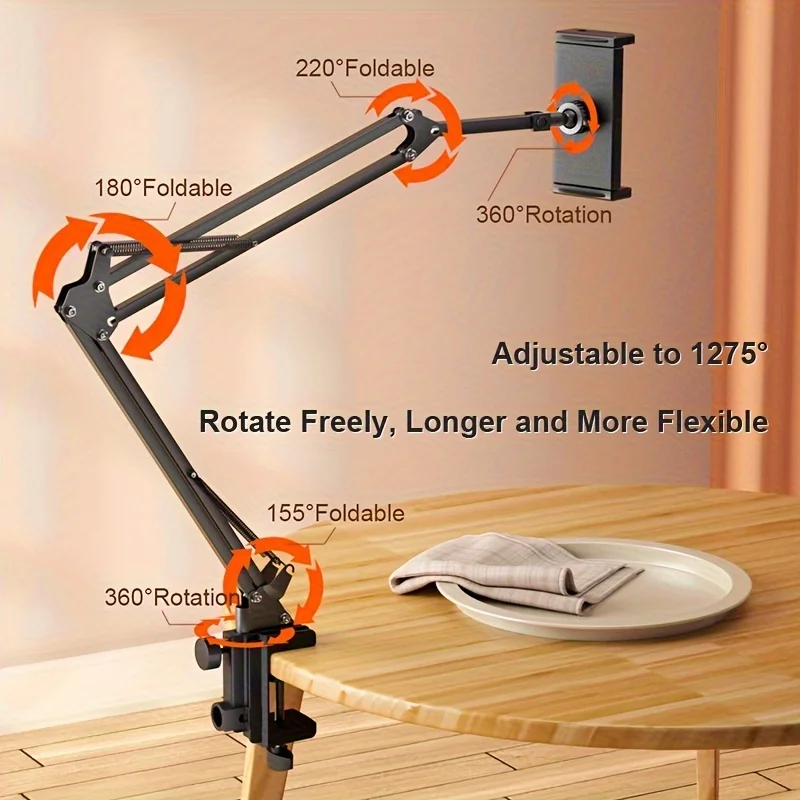 Adjustable Bed Tablet Holder – 360° Rotatable Long Arm Clamp for 4.7–13″ Devices - Image 2