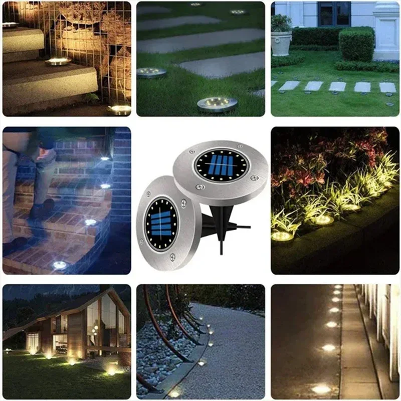 1/4/8 Pack Solar Disk Lights – 8/20 LED Buried Spotlights for Garden & Yard - Image 3