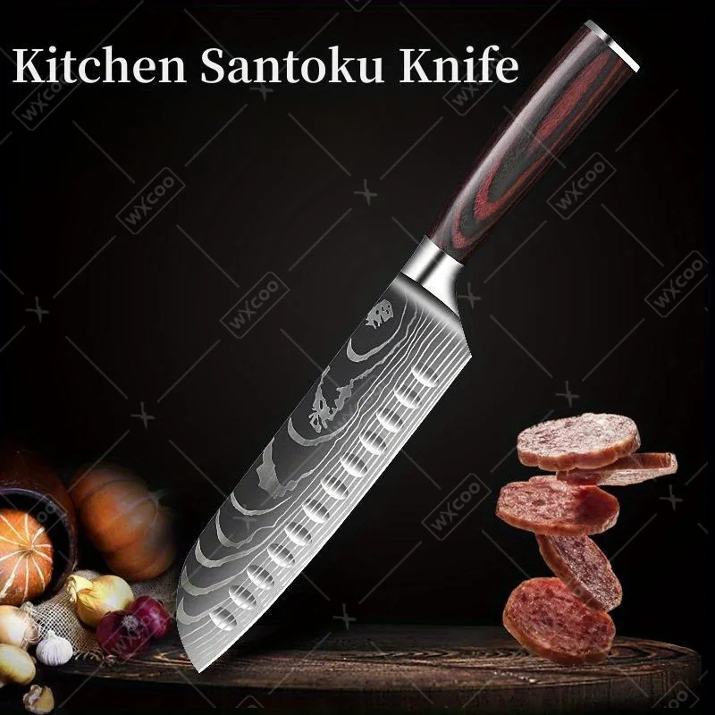 Damascus Santoku Knife – Professional 7" Japanese VG10 Steel with Ergonomic Wooden Handle