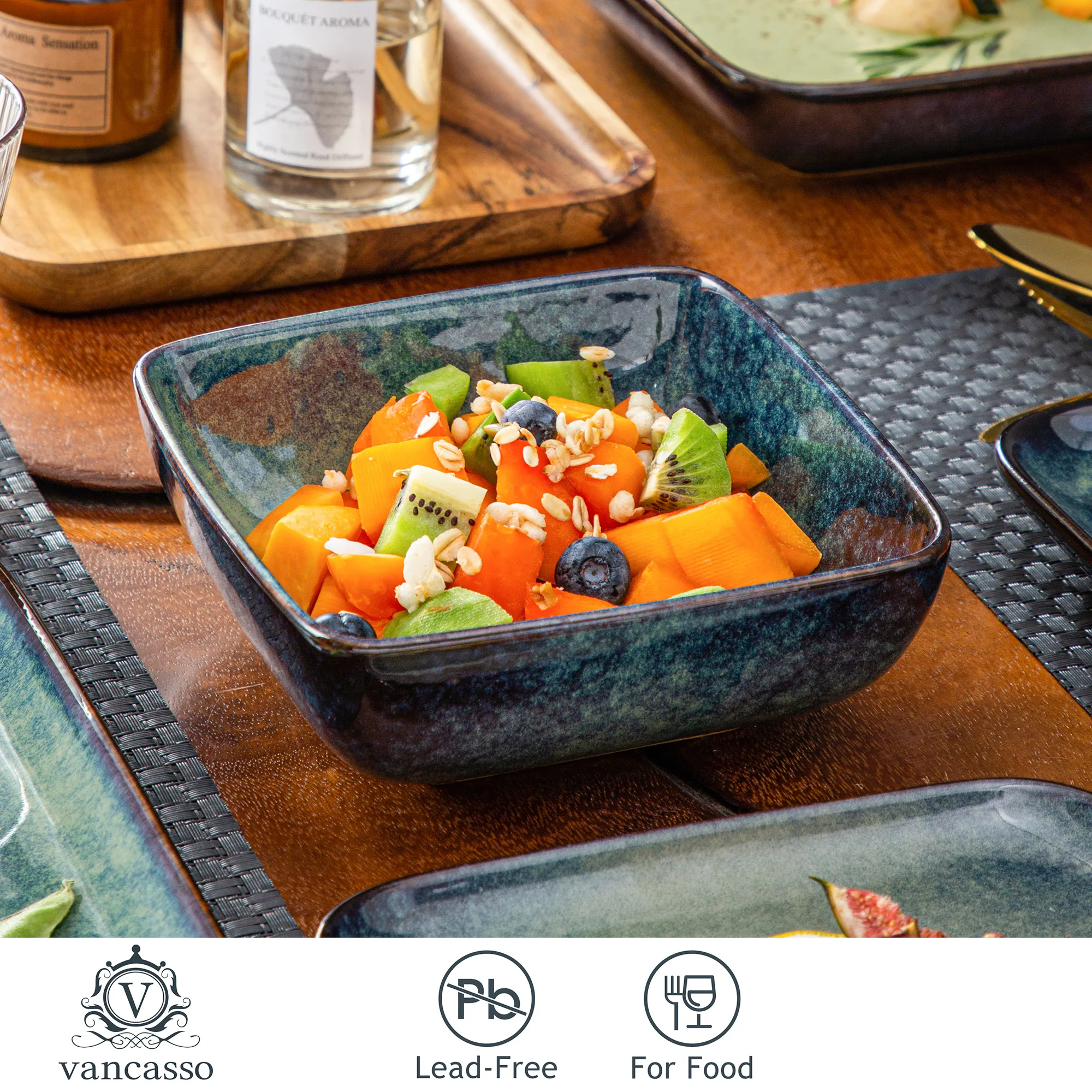 Vancasso Stern 16-Piece Green Square Dinner Set - Kiln-Change Glaze Ceramic Tableware for 4 - Image 5