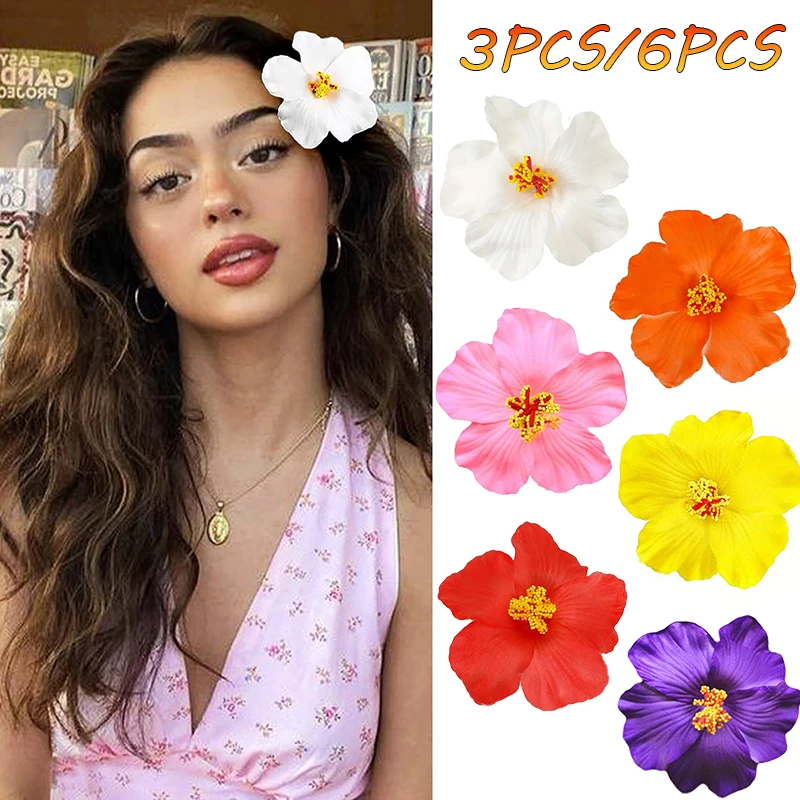 6PCS/3PCS Hawaiian Hibiscus Flower Hair Clips – Seaside Vacation & Party Accessories