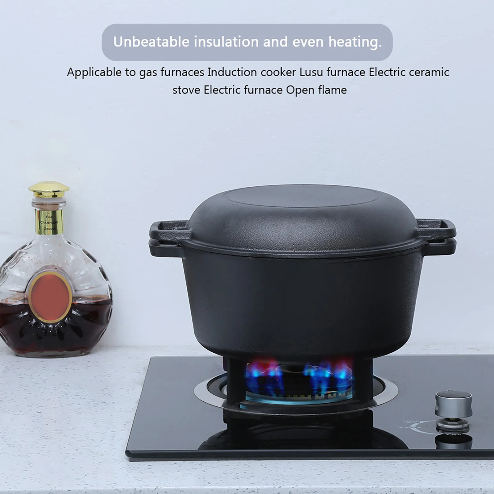 2-in-1 Seasoned Cast Iron Dutch Oven Combo Cooker – Skillet Lid, 3.2L