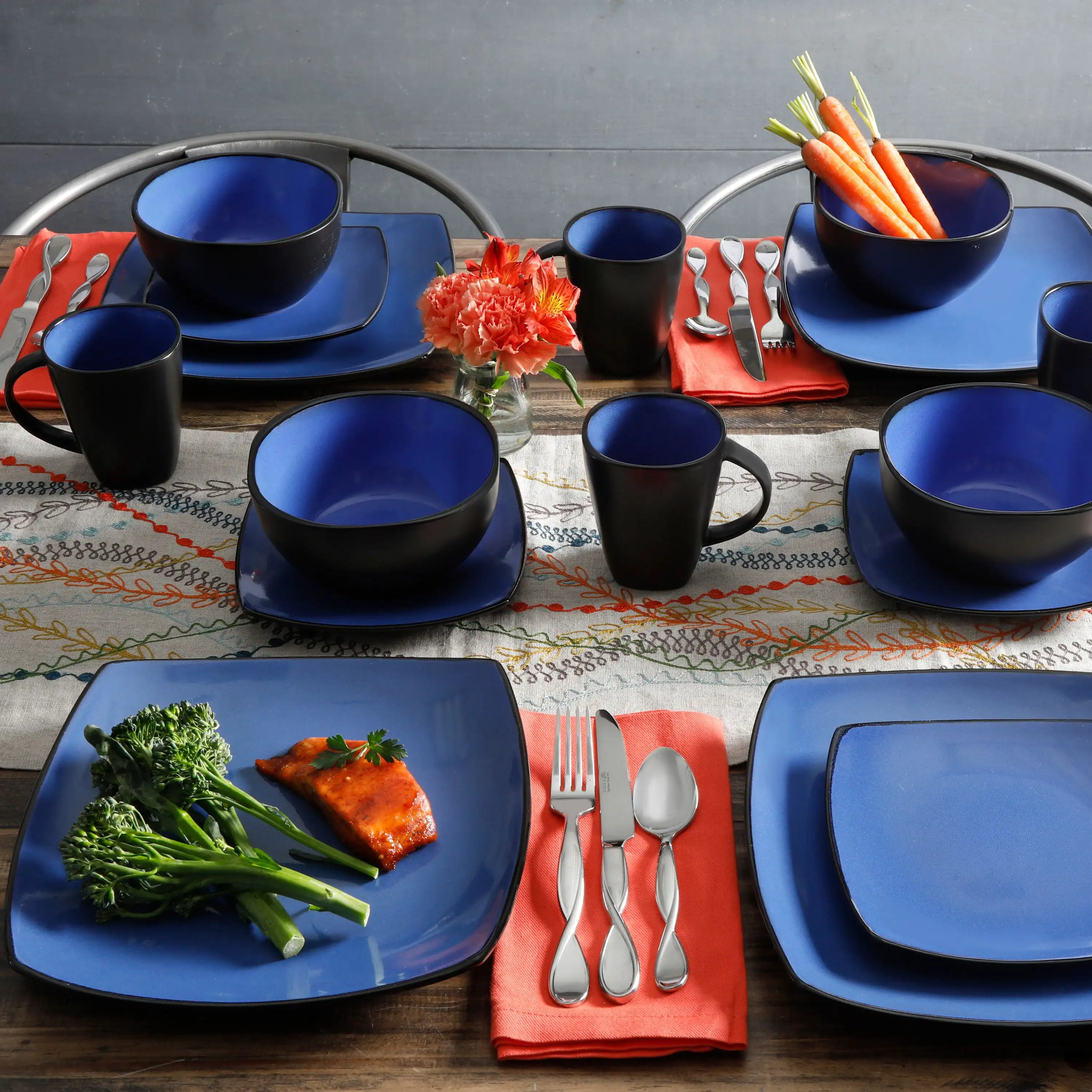 Soho Lounge Square 16-Piece Stoneware Dinnerware Set - Blue - Image 2
