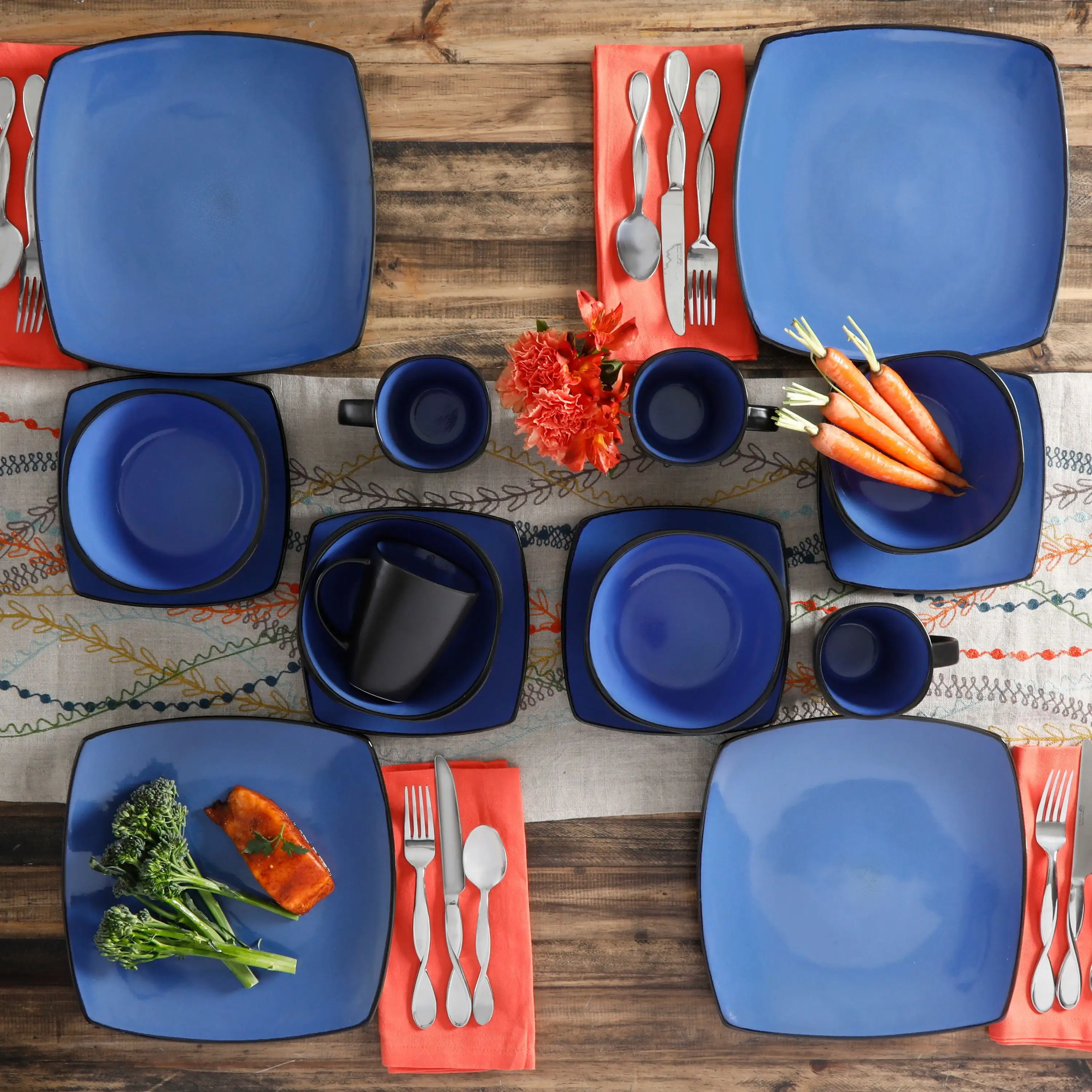 Soho Lounge Square 16-Piece Stoneware Dinnerware Set - Blue - Image 3