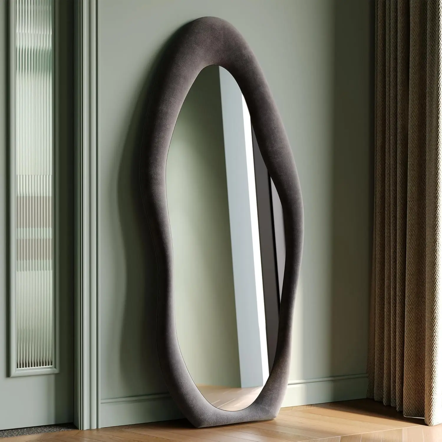 63x24 inch full-length mirror, irregular wave mirror hanging or leaning against the wall in the dressing room/bedroom - Image 10