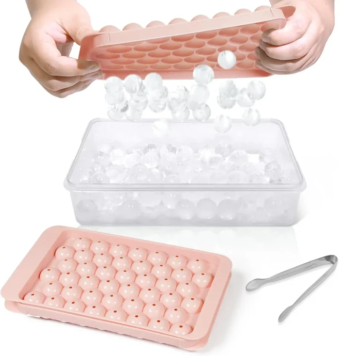 2-Piece Round Ice Cube Trays with Lid & Bin - Leakproof Silicone Molds, Includes Storage Container (0.8") - Image 8