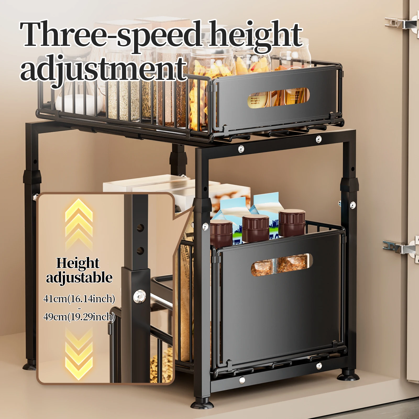 Under Sink Pull-Out Cabinet Organizer – Iron Kitchen Sink Storage Shelf & Countertop Organizer - Image 4