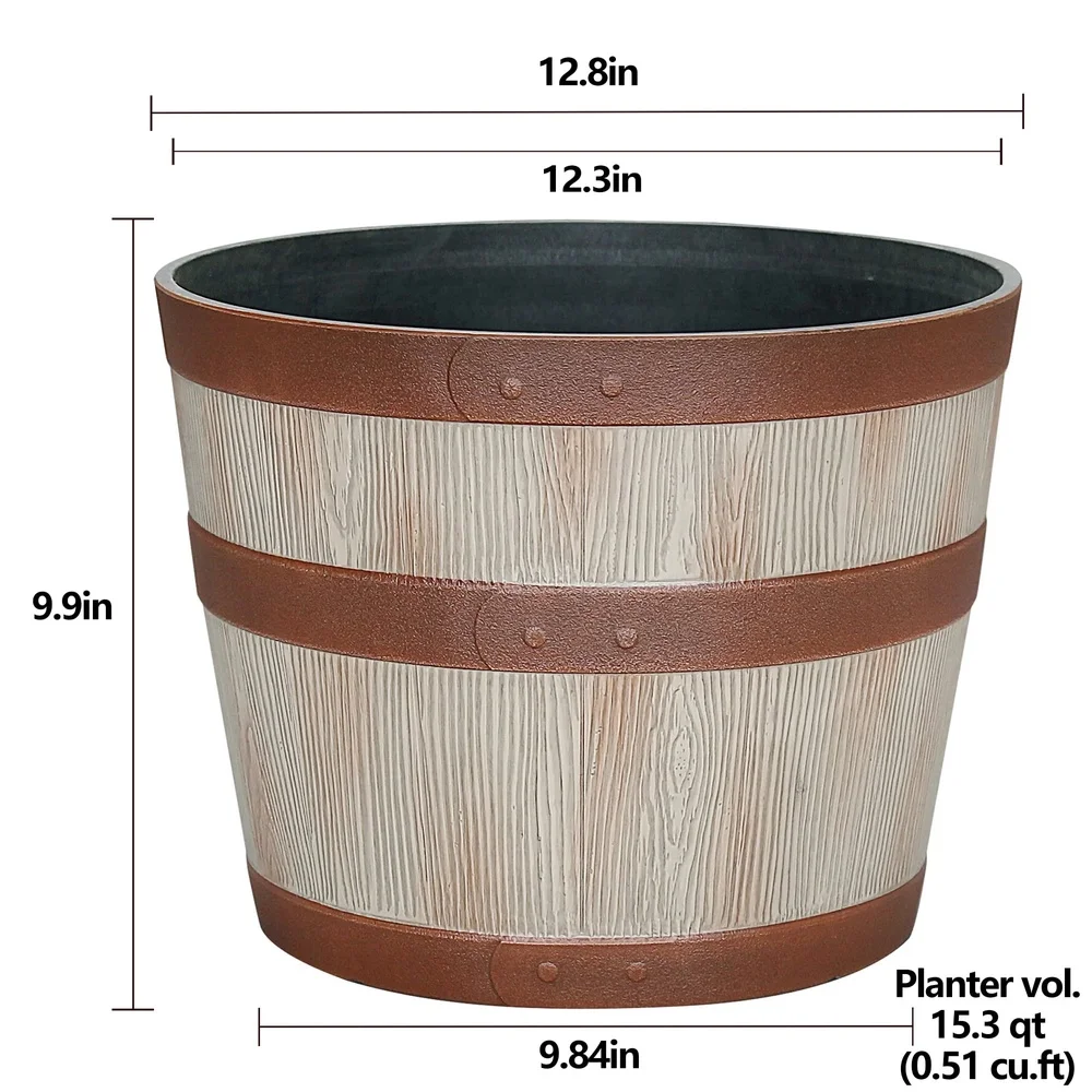 Resin Whiskey Barrel Planter – Lightweight, Frost-Resistant with Drainage Holes - Image 3