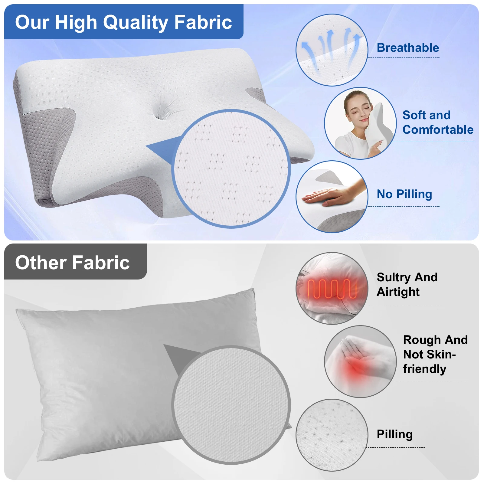 Pulatree Cervical Pillow for Neck & Shoulder Pain Relief, Ergonomic Memory Foam with Removable Pillowcase - Image 4