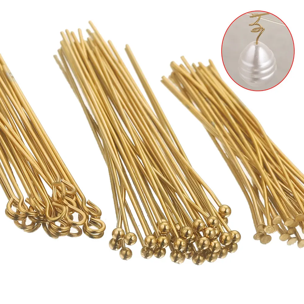 20pcs 20-70MM PVD Stainless Steel Eye Flat Ball Head Pins Needle for Beads Earrings Crafts Connector Jewelry Making Materials