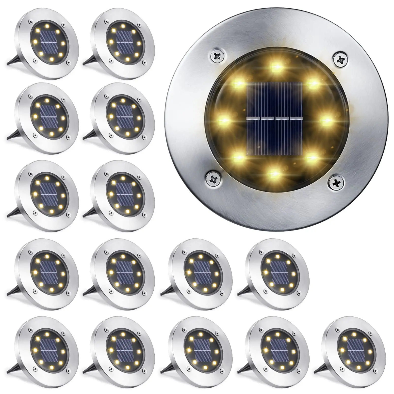 2–16 Pack Solar Ground Lights – 8 LED Waterproof Pathway Lighting for Garden