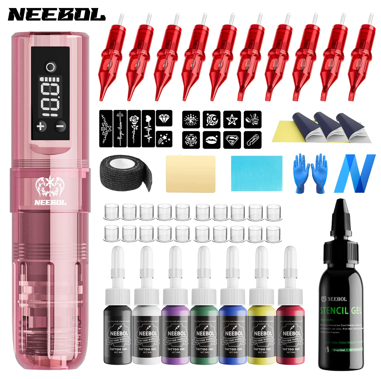 Cordless Tattoo Pen Kit – Complete Machine with LCD Screen, Cartridge Needles & Ink
