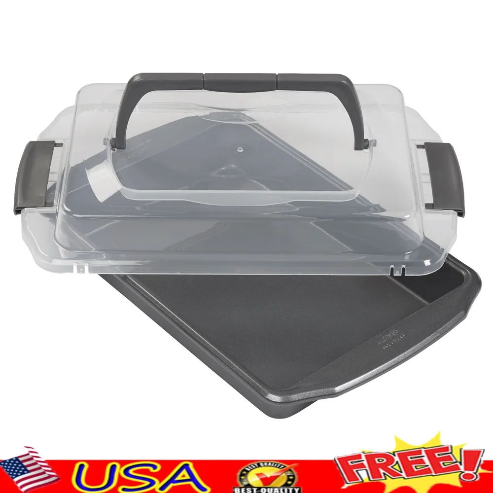 13x9 Non-Stick Oblong Cake Pan with Lid – Durable, Easy Cleanup, Even Heat Distribution