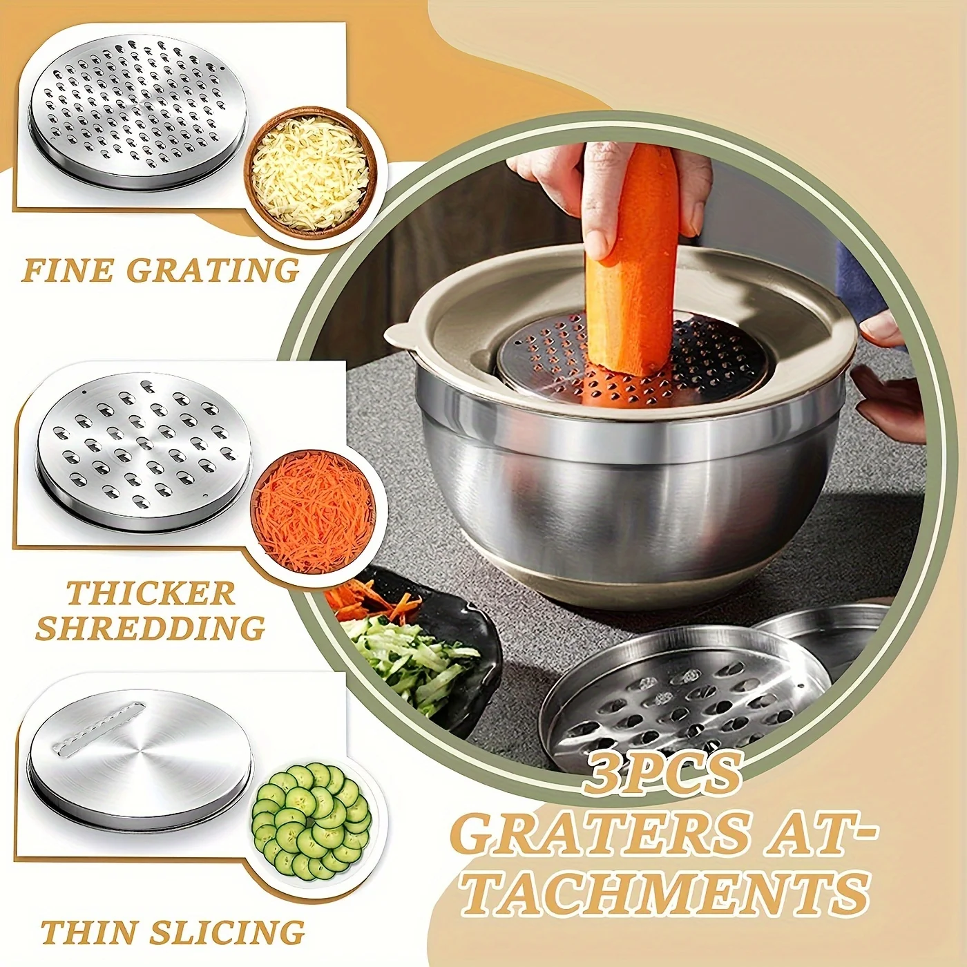 Mixing Bowls Set with Airtight Lids & Grater Attachments – Non-Slip Kitchen Gadgets - Image 2