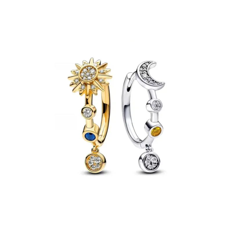 Double Hoop Sun & Moon Earrings – 925 Silver-Plated Butterfly Heart Studs - Image 46