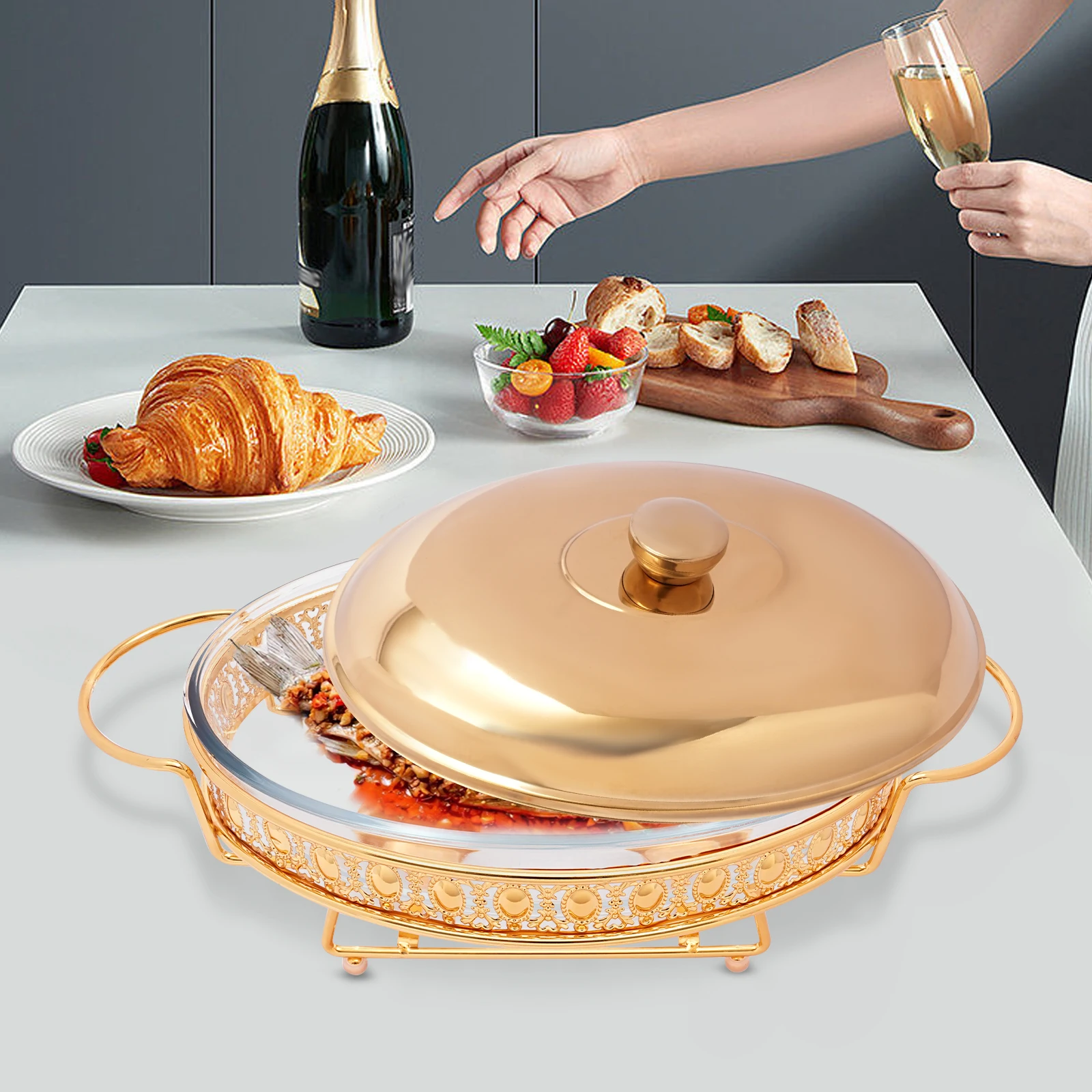 Oval Food Warmer Chafing Dish Set – Rust-Resistant, Portable with Foot Covers for Buffets - Image 6