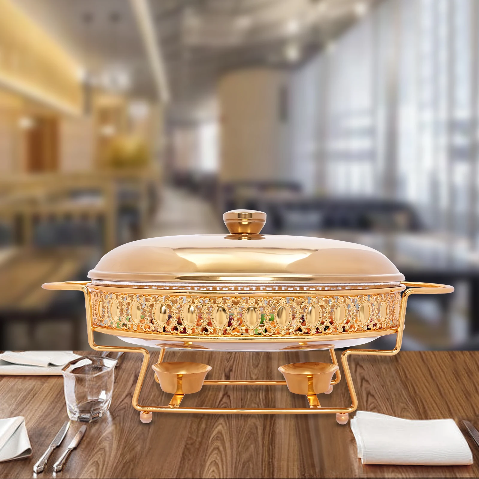 Oval Food Warmer Chafing Dish Set – Rust-Resistant, Portable with Foot Covers for Buffets - Image 4