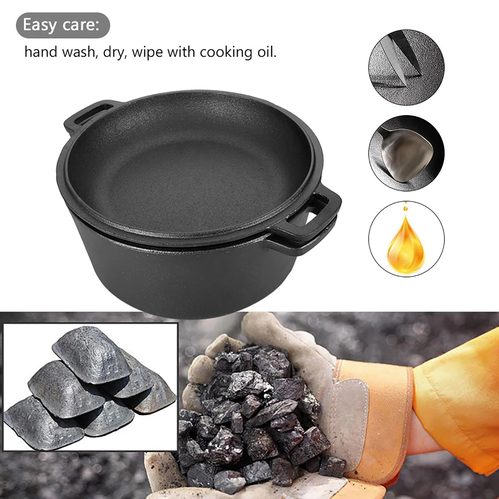 2-in-1 Seasoned Cast Iron Dutch Oven Combo Cooker – Skillet Lid, 3.2L - Image 4