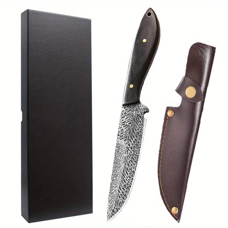 Portable Damascus Steel Utility Knife with Shadow Laser Pattern - Image 7