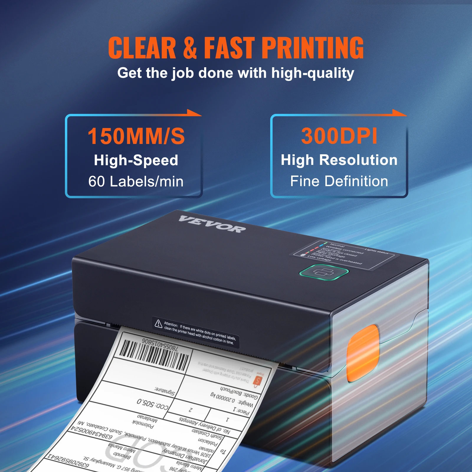 VEVOR 300DPI Thermal Label Printer for 4x6 Shipping Packages Bluetooth - Image 4