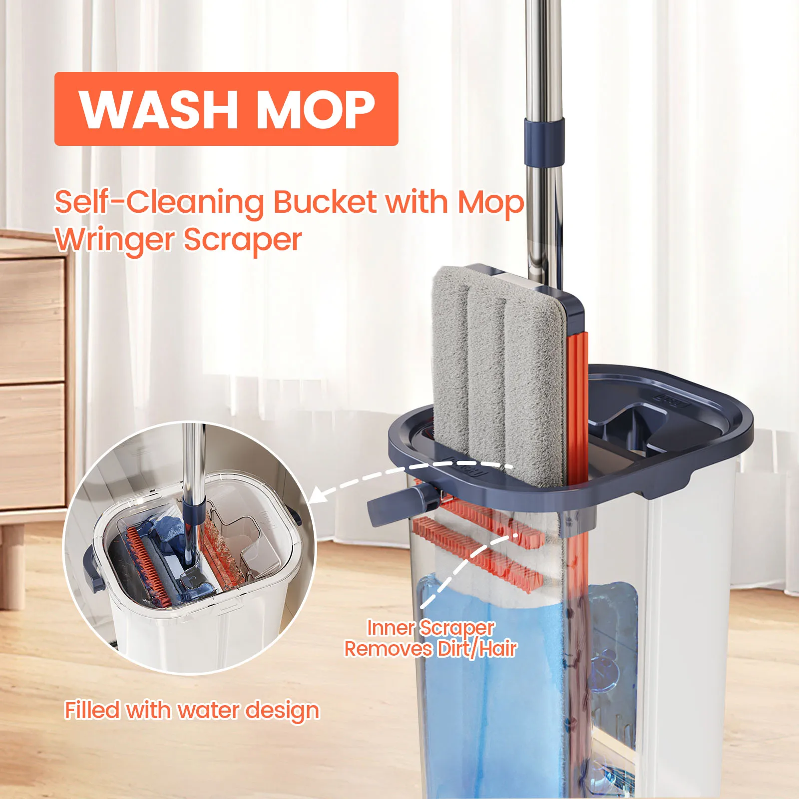 360° Flat Squeeze Mop with Bucket – Hands-Free Microfiber Self-Wringing Floor Cleaner
