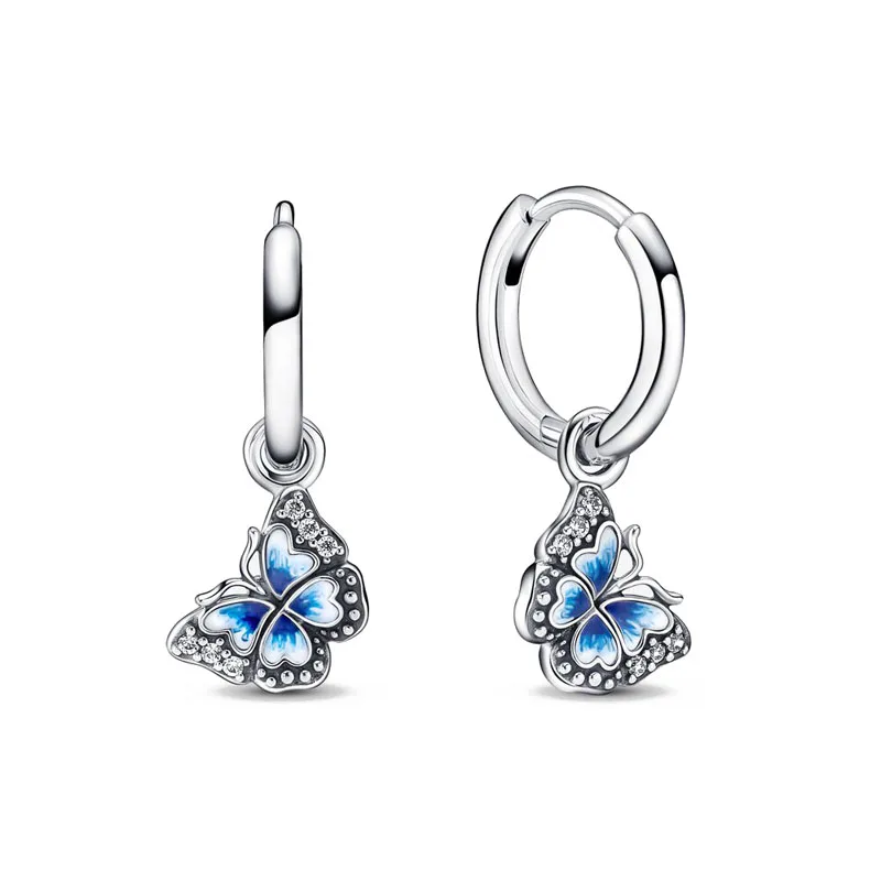 Double Hoop Sun & Moon Earrings – 925 Silver-Plated Butterfly Heart Studs - Image 2