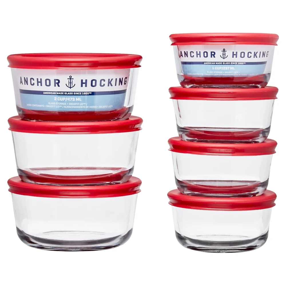 14-Piece Clear Glass Food Storage Set, Non-Toxic, Stackable, Microwave & Dishwasher Safe with Red Lids - Image 2