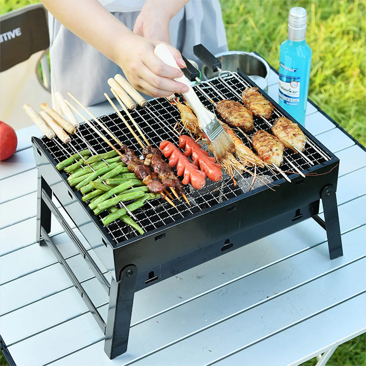 Portable Foldable Steel BBQ Grill - Charcoal Stove for Outdoor Camping Picnic