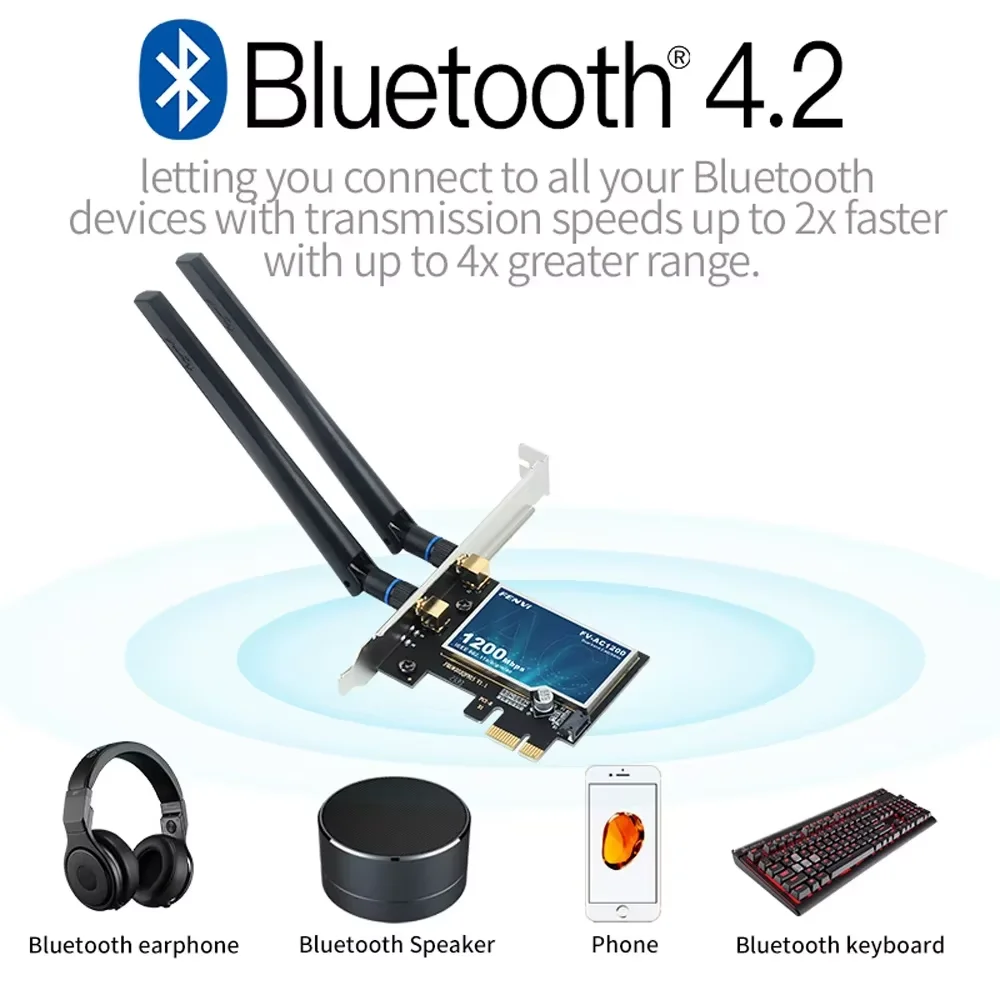 AC1200 WiFi PCI-E Adapter, Dual Band 2.4G/5GHz, BT 4.0 for Desktop/Laptop - Image 5