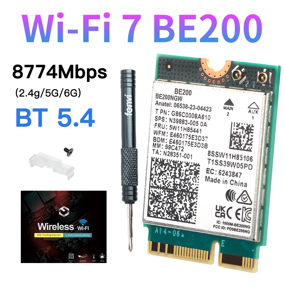 WiFi 7 BE200 Bluetooth 5.4 Triple Band M.2 Adapter for Desktop/Laptop