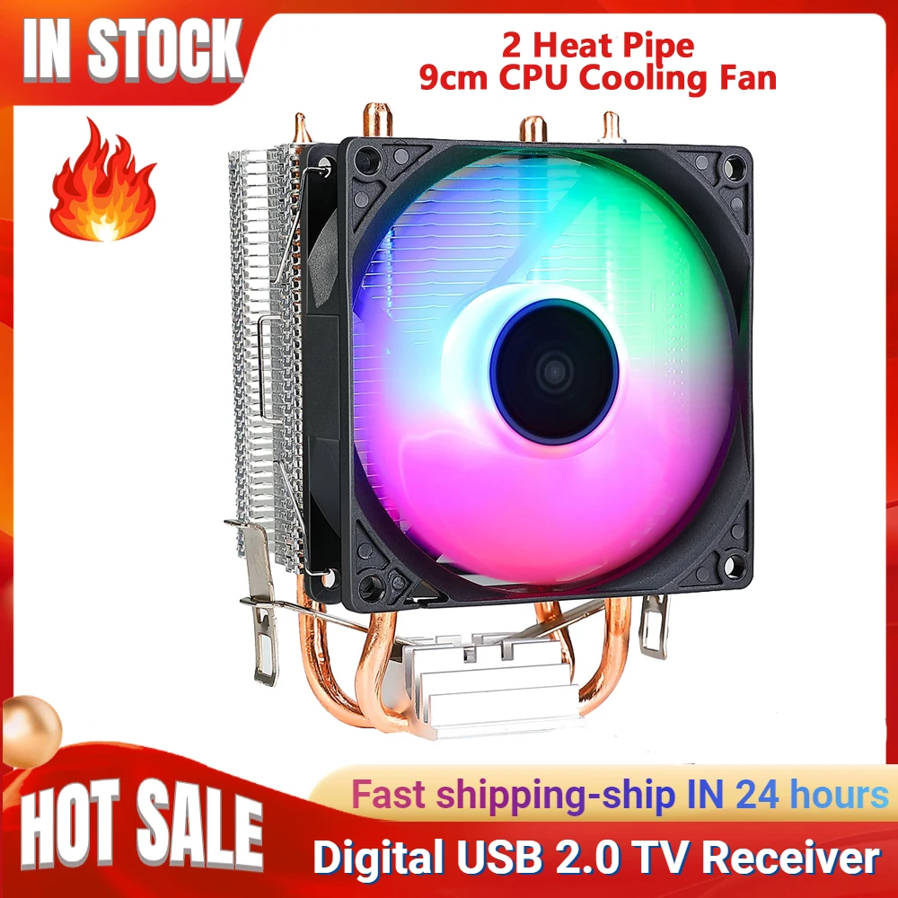 9cm RGB CPU Cooling Fan 2 Heat Pipes Hydraulic Bearings for Intel/AMD