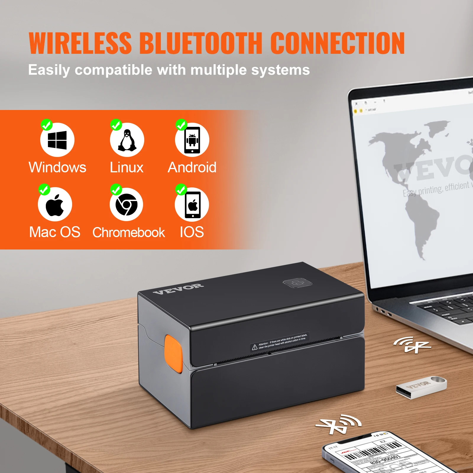 VEVOR 300DPI Thermal Label Printer for 4x6 Shipping Packages Bluetooth - Image 3