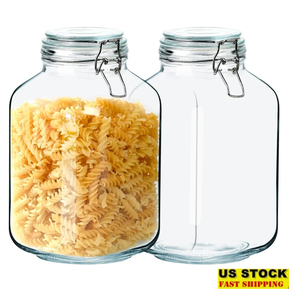 2-Pack Wide Mouth Transparent Glass Storage Jars with Airtight Lids – Cereal & Coffee Containers