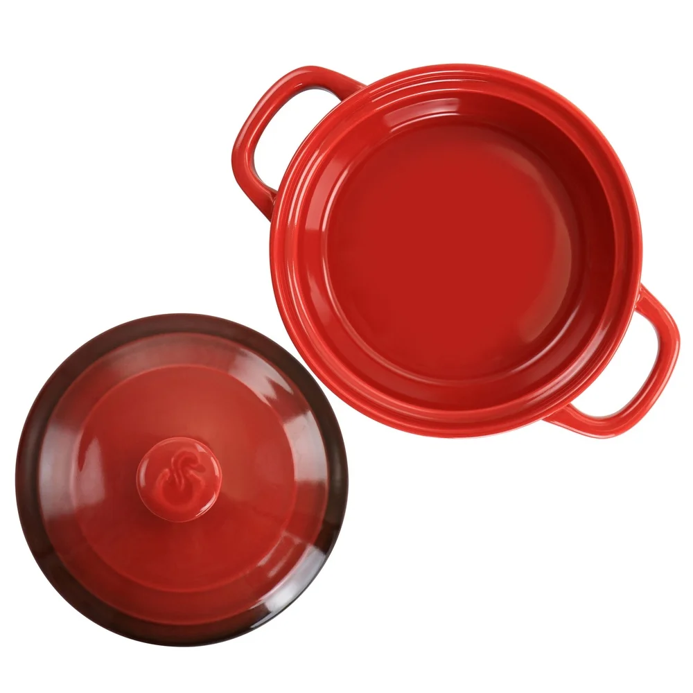 Mini Red Gradient Stoneware Casserole Baker with Lid – Oven Safe Durable Dish with Handles - Image 3